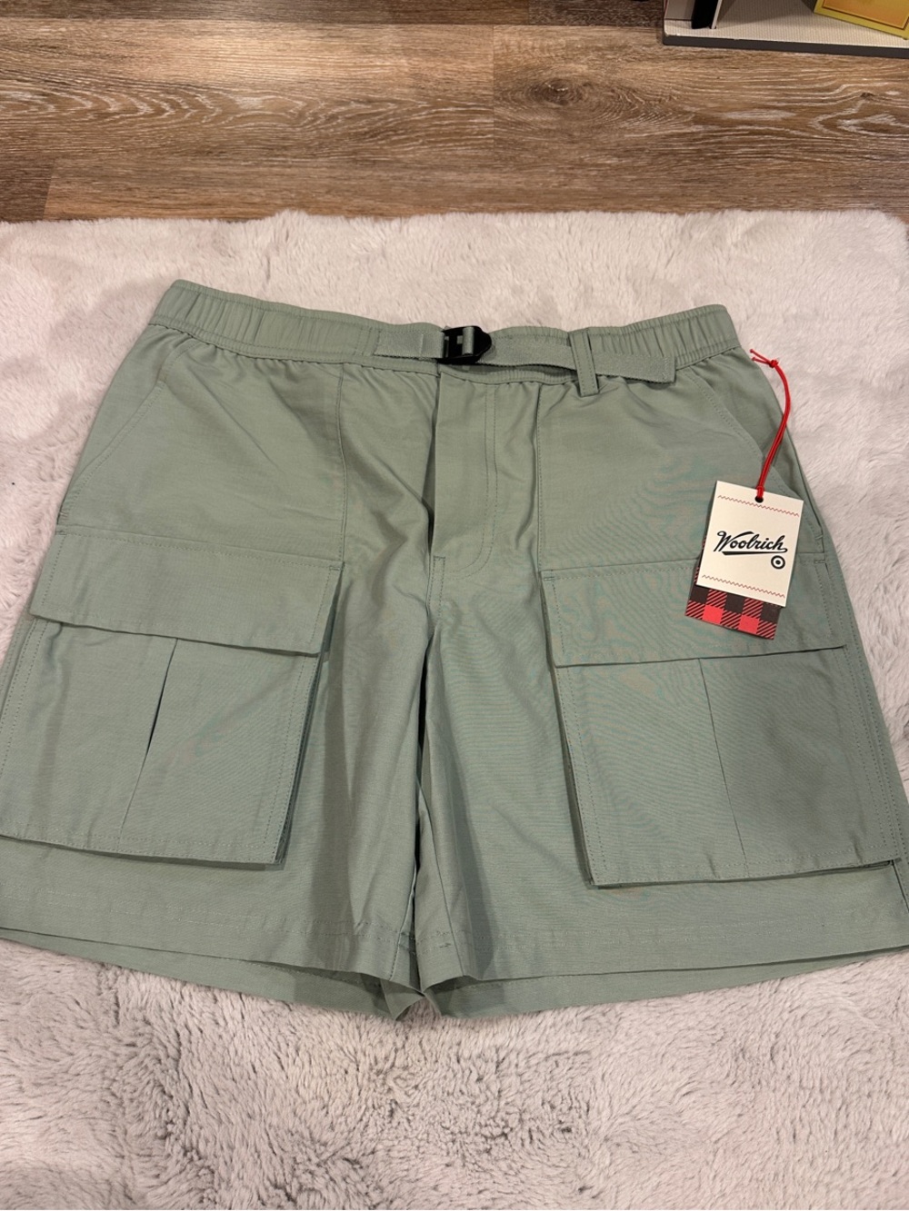 Woolrich Men's Light Sage Green Cargo Shorts with Utility Pockets